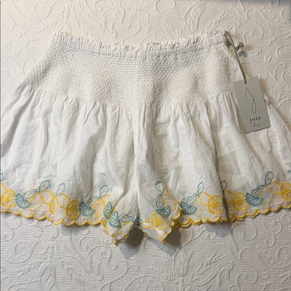 Joie Pants - Joie White Shorts with Yellow Lemon & Green Leaf Embroidery. Sleep shorts. NWT S